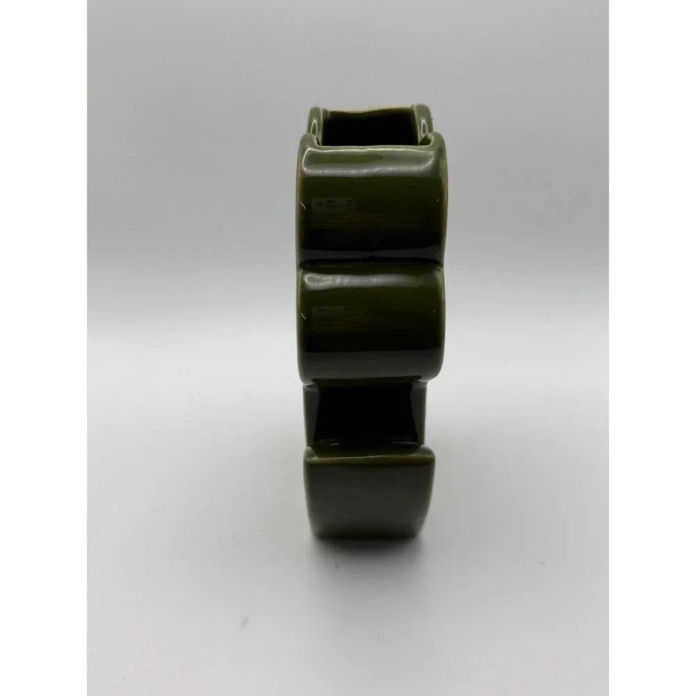 Olive Green Flower‎ Shaped Ceramic Vase MCM Style Decor 6.25